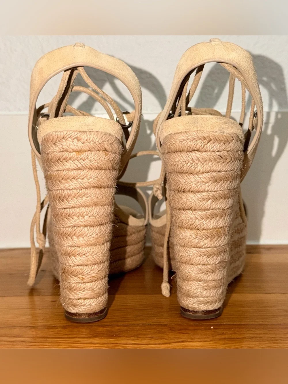 Michael Kors Collection Beige Espadrille Wedge Sandals